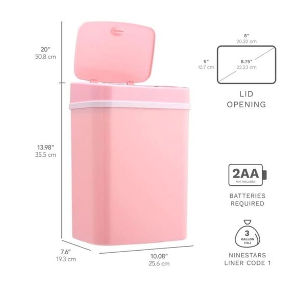 Ninestars Rectangular Motion Sensor Trash Can- Pink - Picture 8 of 12